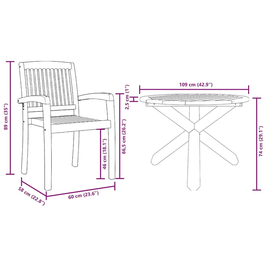 Ensemble de salle à manger pour jardin 5 pcs Naturel - 8