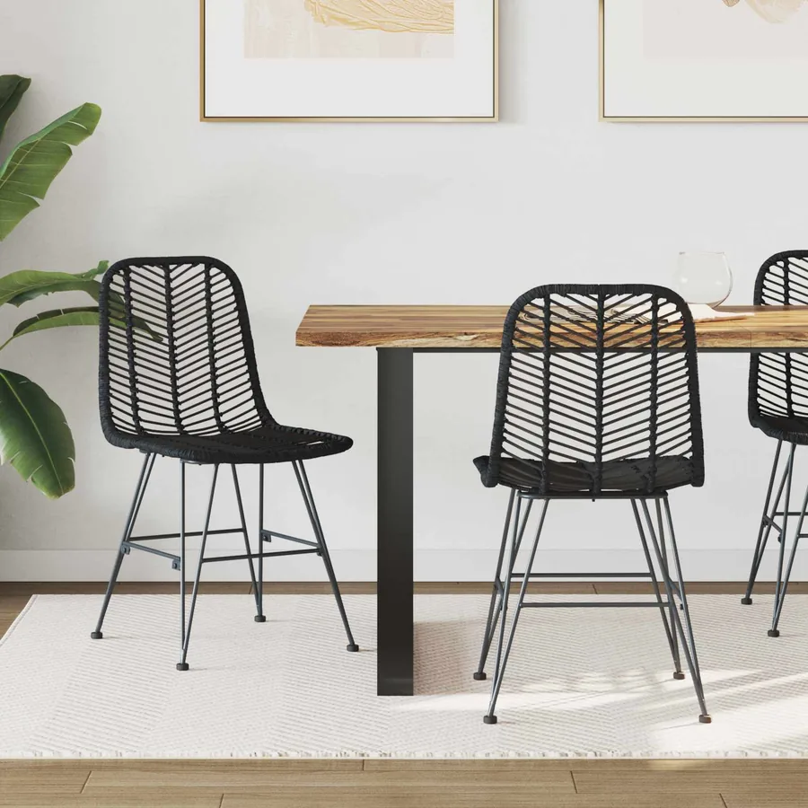 Chaise de salle à manger 2 pcs Rotin et métal Noir