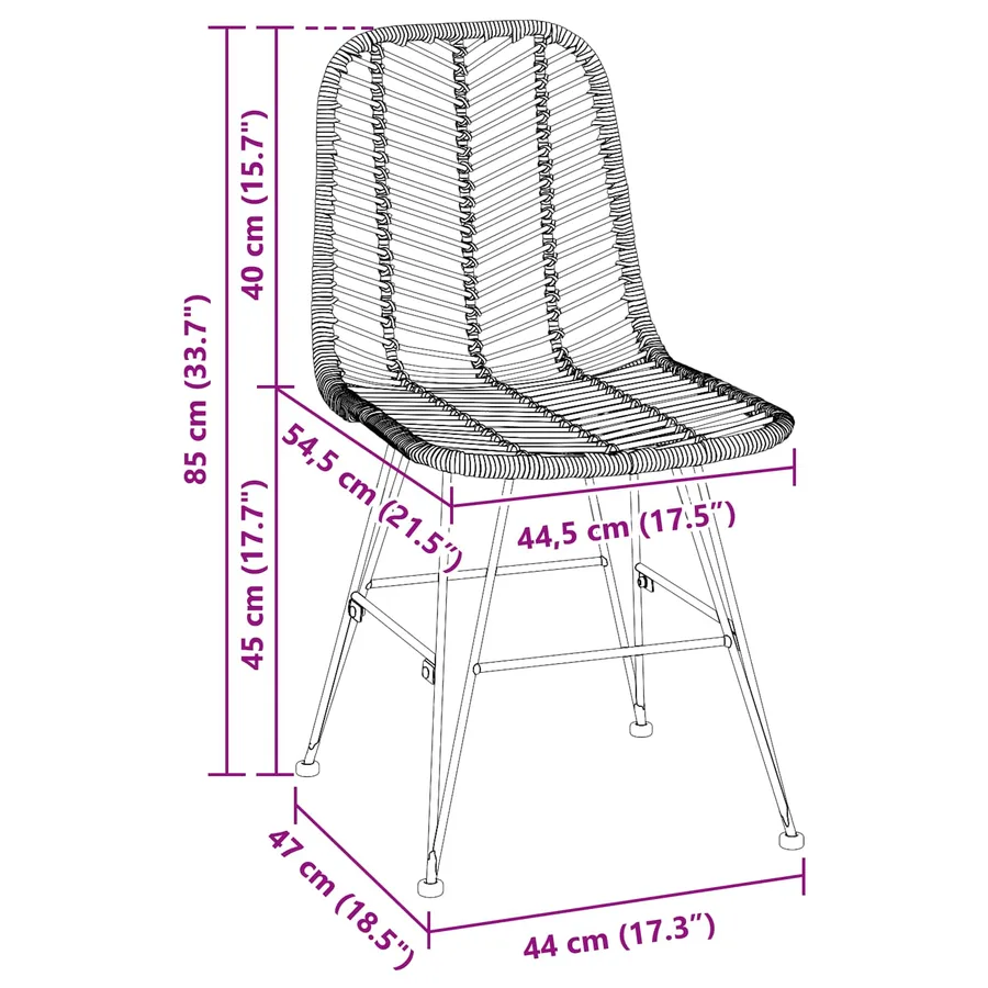 Chaise de salle à manger 2 pcs Rotin et métal Noir - 11