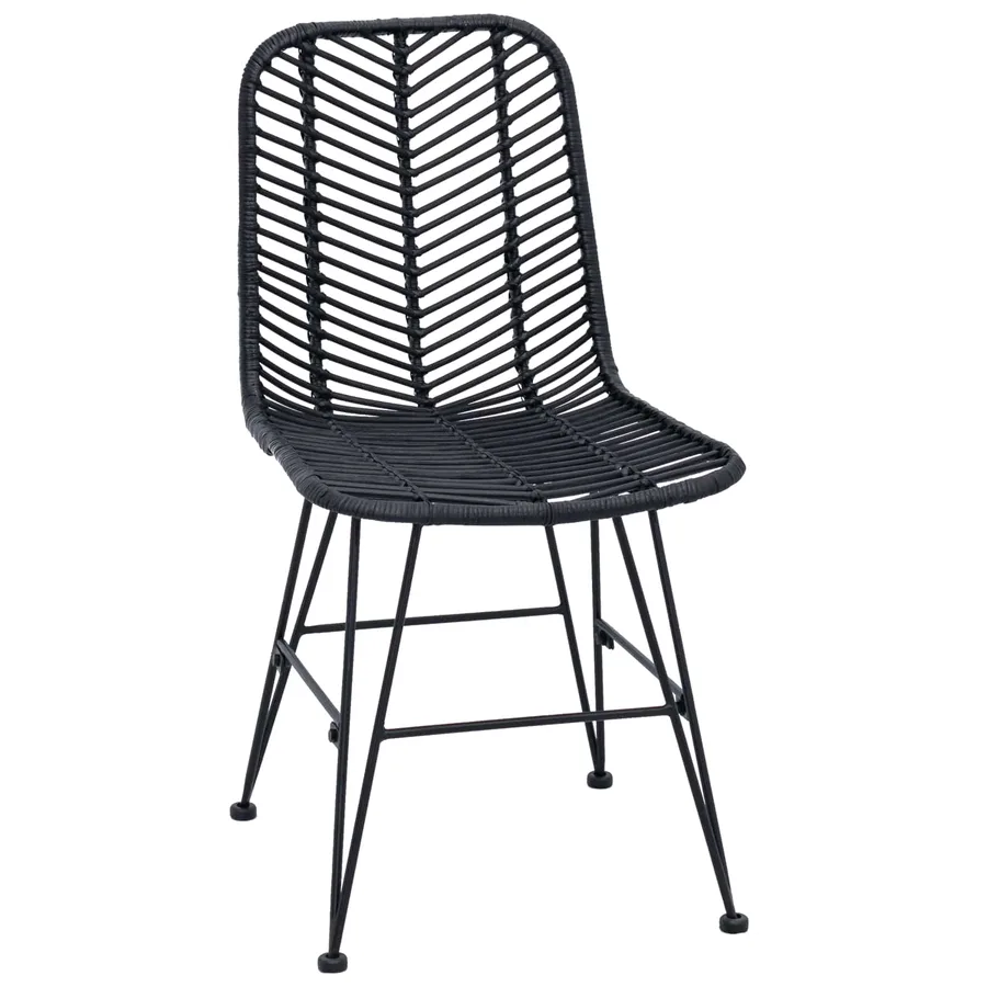 Chaise de salle à manger 2 pcs Rotin et métal Noir - 4