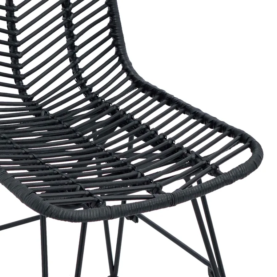 Chaise de salle à manger 2 pcs Rotin et métal Noir - 9