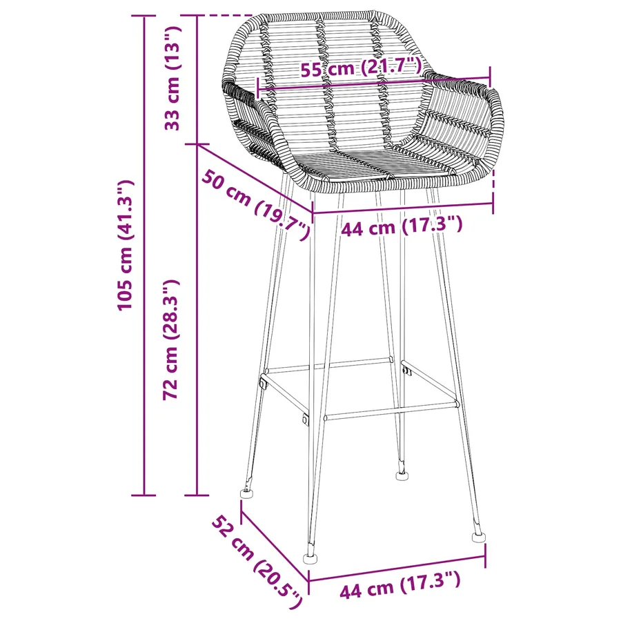 Chaise de bar 2 pcs 55 x 52 x 105 cm Rotin et métal - 11
