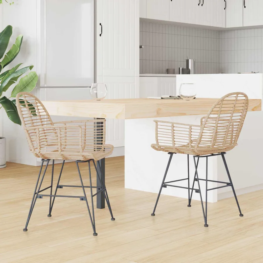 Chaise de salle à manger 2 pcs Rotin et métal Naturel - 3