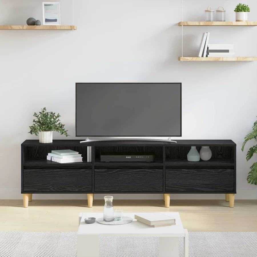 Meuble TV Chêne noir 150 x 30 x 45 cm Bois d'ingénierie - 4