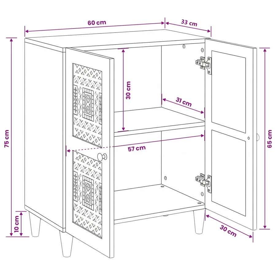Buffet Blanc 60 x 33 x 75 cm bois de manguier massif - 11