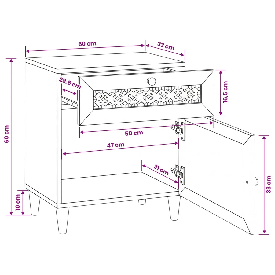 Table de chevet Blanc 50 x 33 x 60 cm Bois d'ingénierie - 12
