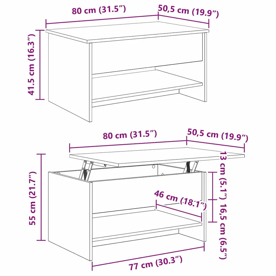 Table basse Chêne noir 80 x 50,5 x 41,5 cm Bois d'ingénierie - 11