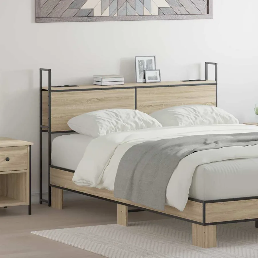 Headboard de Rangement avec Station de Charge Chêne sonoma