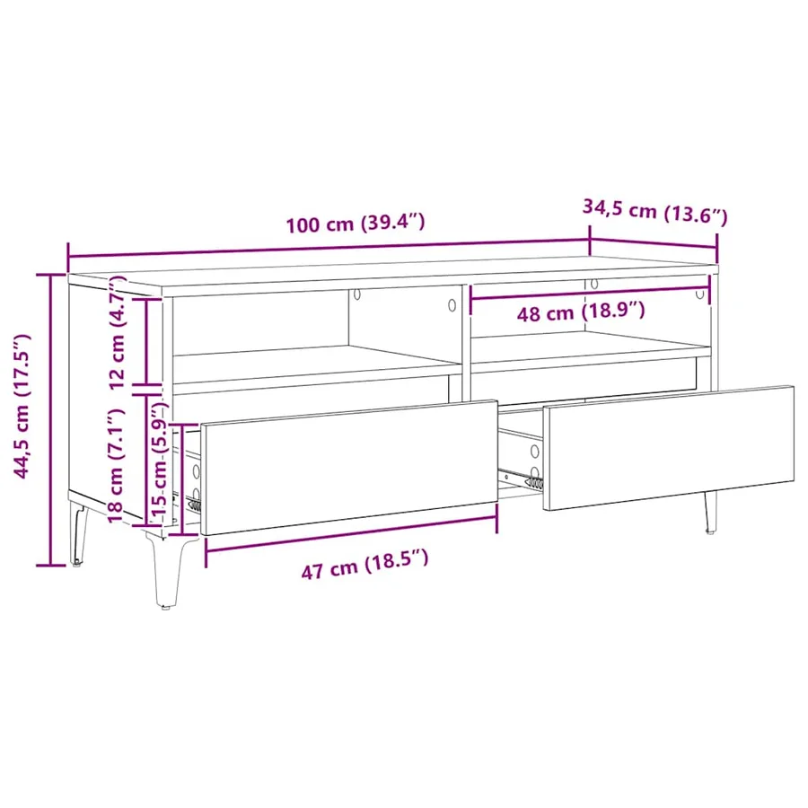 Meuble TV 100 x 34,5 x 44,5 cm Chêne artisanal - 13