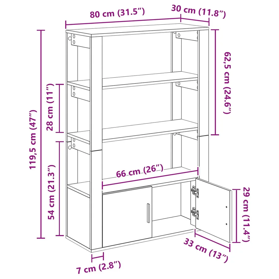 Buffet chêne artisanal 30 x 80 x 119.5 cm Bois d'ingénierie - 13