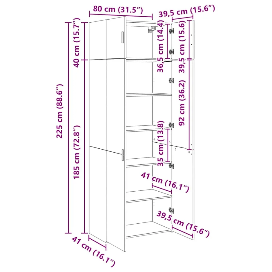 Armoire de rangement 2 pcs Bois ancien 80 x 42,5 x 225 cm - 16