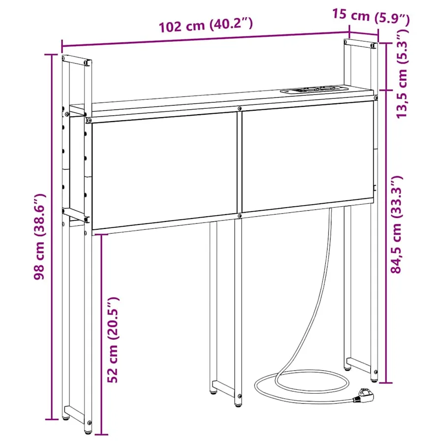 Headboard de Rangement avec Station de Charge Chêne noir - 13