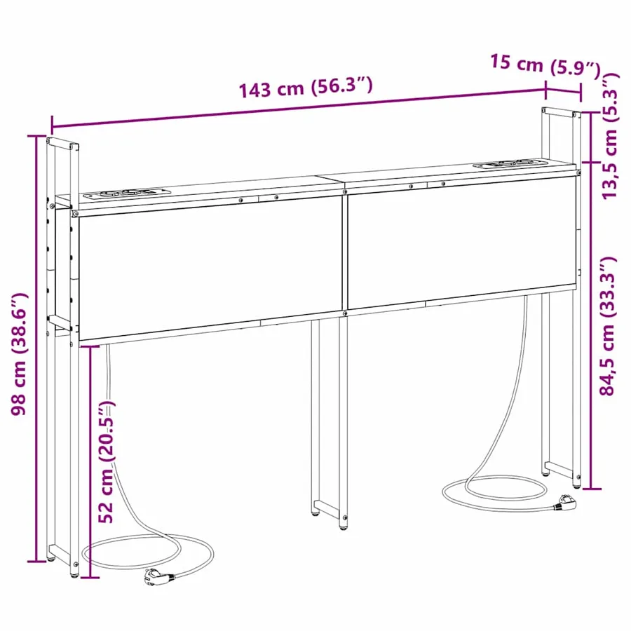 Headboard de Rangement avec Station de Charge Chêne marron - 13