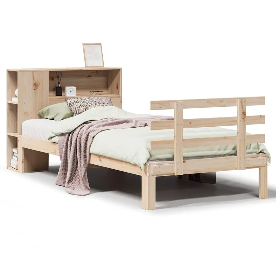 Lit bibliothèque sans matelas 90x190 cm bois de pin massif - 2