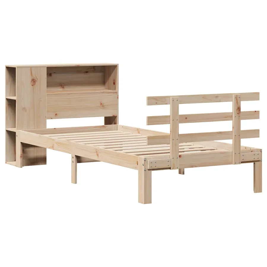 Lit bibliothèque sans matelas 90x190 cm bois de pin massif - 3