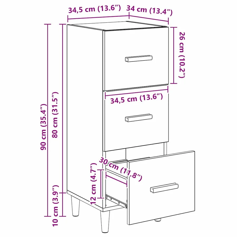 Buffet chêne artisanal 34,5 x 34 x 90 cm Bois d'ingénierie - 16