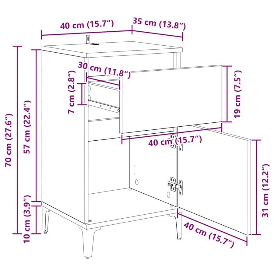 Cabinet de chevet avec tiroir 2 pcs Chêne noir 40 x 35 x 70 cm - 15