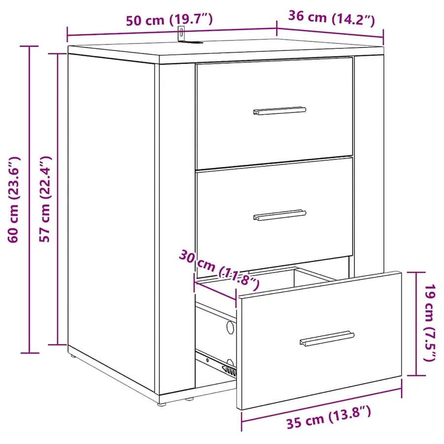 Cabinet de chevet Chêne noir 35 x 50 x 60 cm Bois d'ingénierie - 14