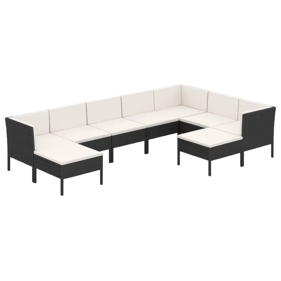 Garden Lounge Set 9 pcs with Cushions Poly Rattan Black - 2