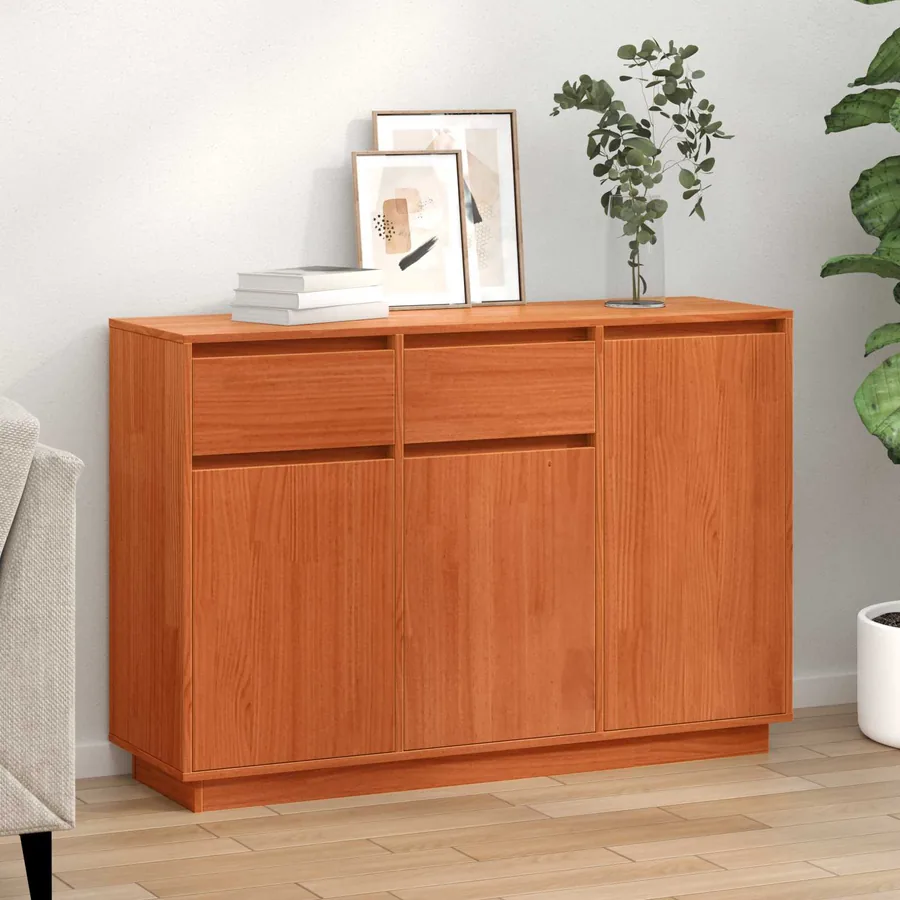 Buffet avec tiroir Brun cire 110 x 34 x 75 cm Pin massif