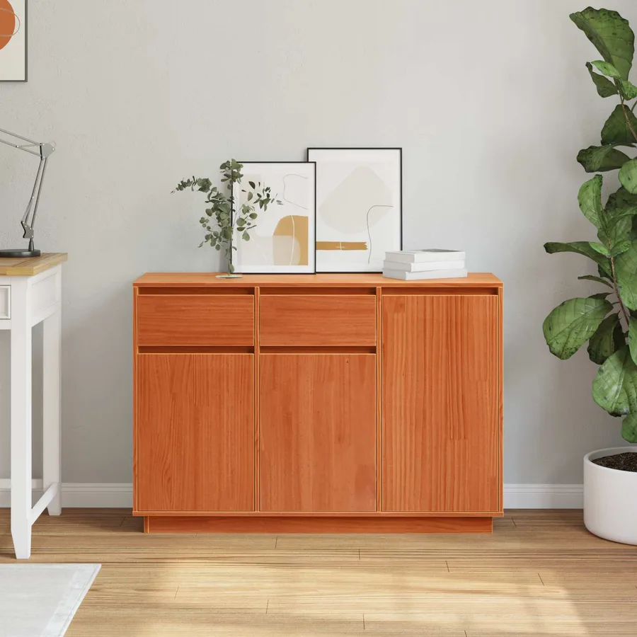 Buffet avec tiroir Brun cire 110 x 34 x 75 cm Pin massif - 4