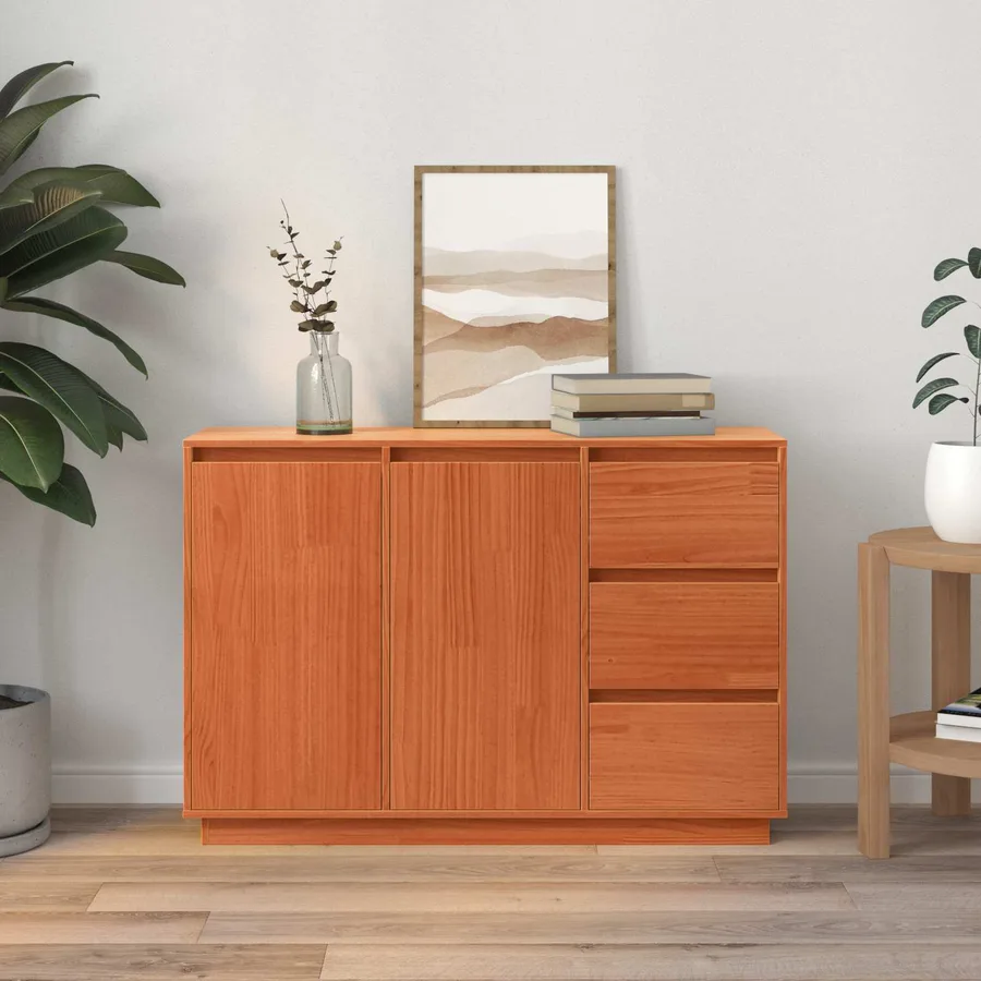 Buffet avec tiroir Chêne brun 111 x 34 x 75 cm Pin massif - 4