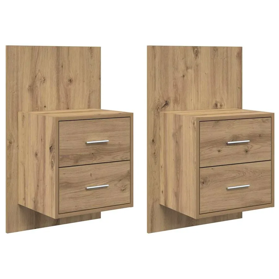 Cabinet de chevet mural avec tiroir 2 pcs Chêne artisanal - 2