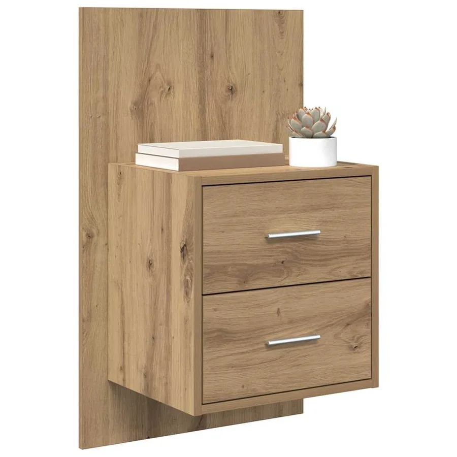 Cabinet de chevet mural avec tiroir 2 pcs Chêne artisanal - 3