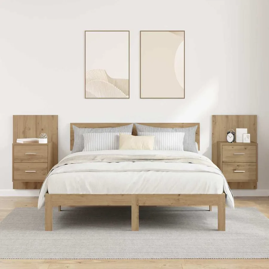 Cabinet de chevet mural avec tiroir 2 pcs Chêne artisanal - 4