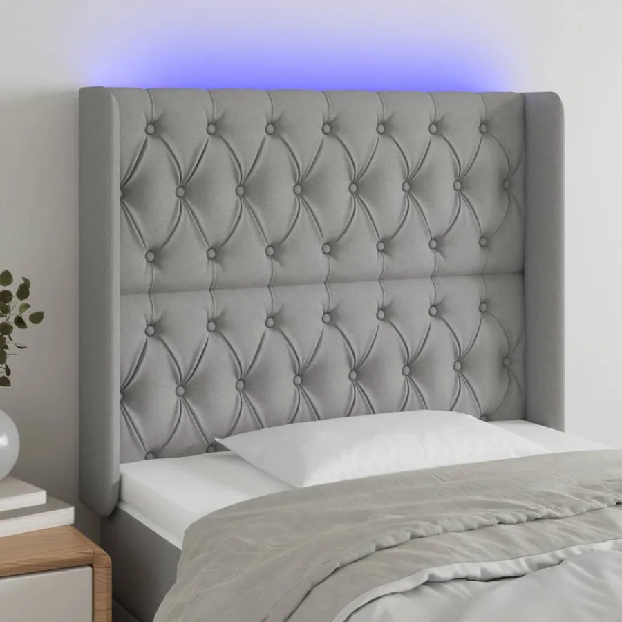 LED Headboard Light Grey 103x16x118/128 cm Fabric