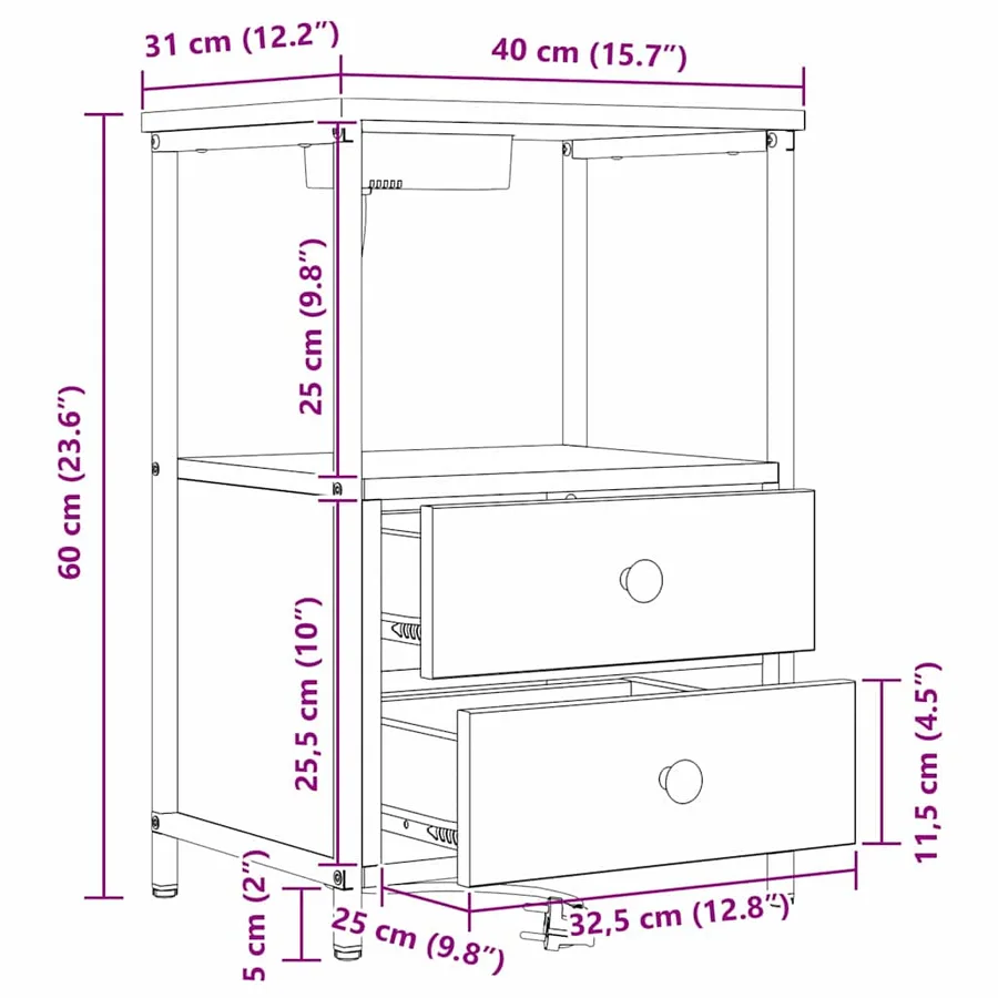 Cabinet de chevet avec tiroir 2 pcs Chêne brun 40 x 31 x 60 cm - 15