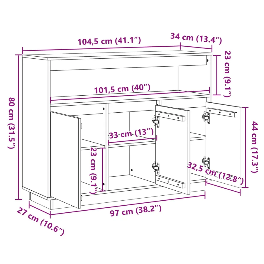 Buffet Brun cire 104,5 x 34 x 80 cm Pin massif - 13