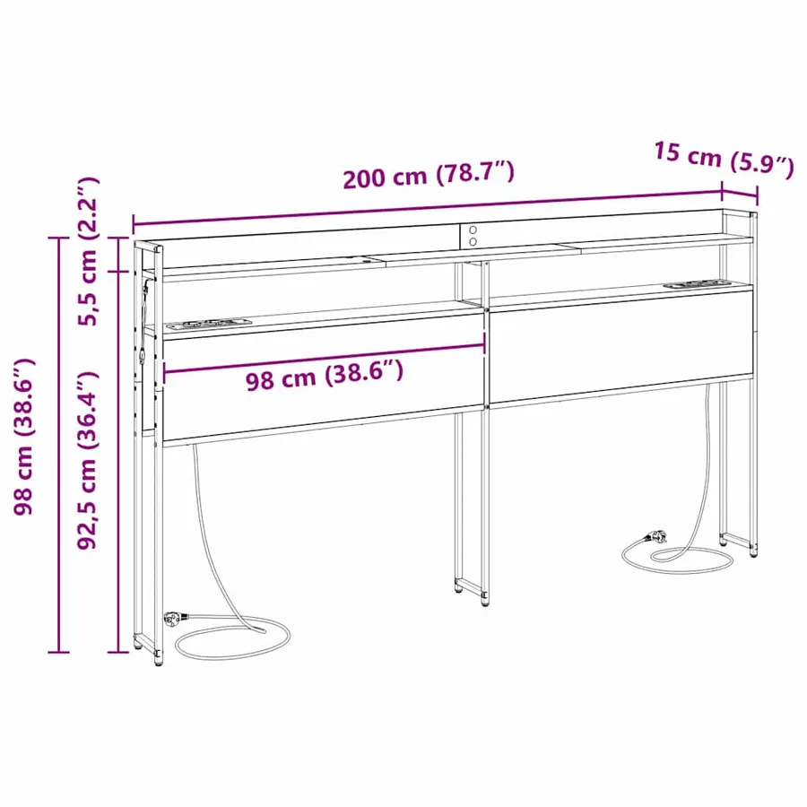 Tête de lit de rangement Chêne marron Bois d'ingénierie - 15