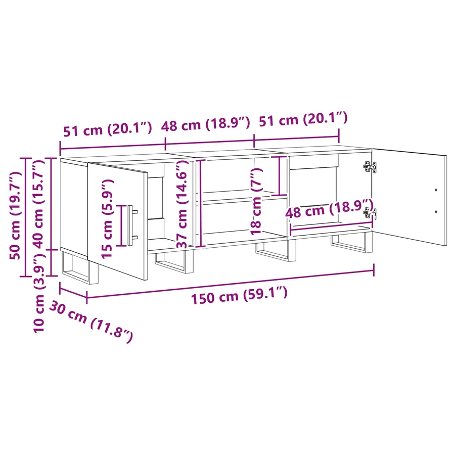 Meuble TV Bois Ancien 150 x 30 x 50 cm Bois d'ingénierie - 13