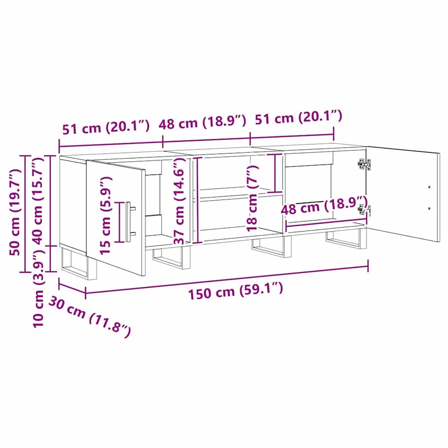 Meuble TV Bois Ancien 150 x 30 x 50 cm Bois d'ingénierie - 14