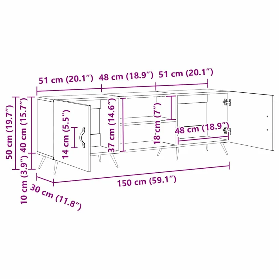 Meuble TV Chêne noir 150 x 30 x 50 cm Bois d'ingénierie - 14