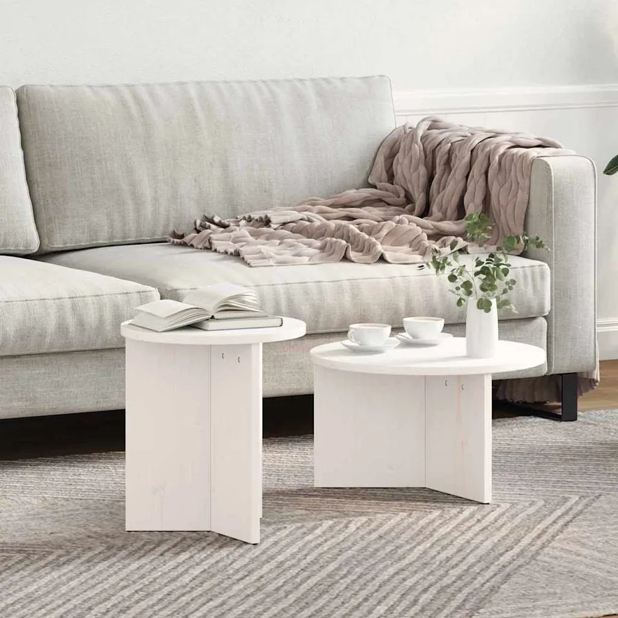 Table basse 2 pcs Blanc Bois de pin massif