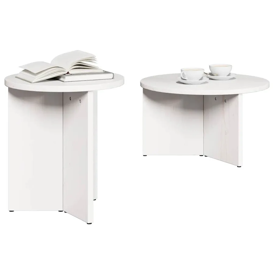 Table basse 2 pcs Blanc Bois de pin massif - 3