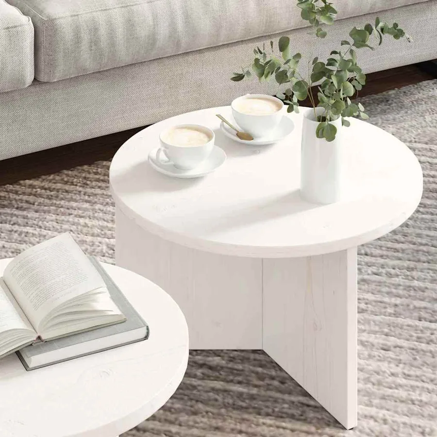 Table basse 2 pcs Blanc Bois de pin massif - 4