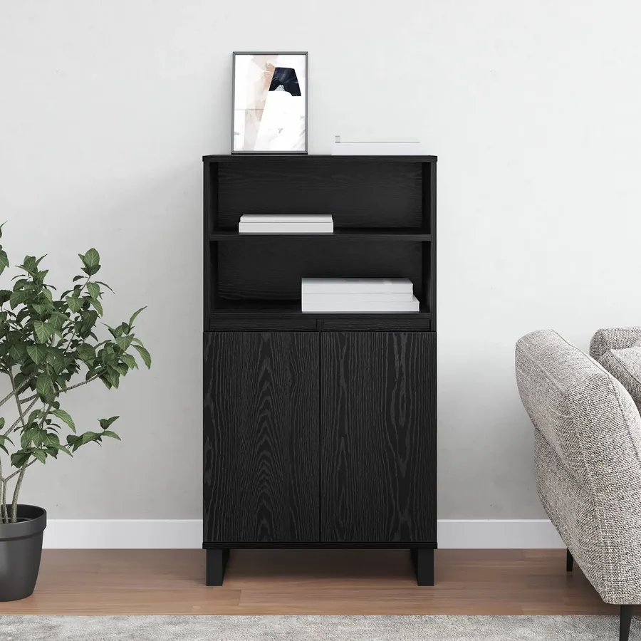 Haut Armoire Noir 60 x 36 x 110 cm Bois d'ingénierie - 4