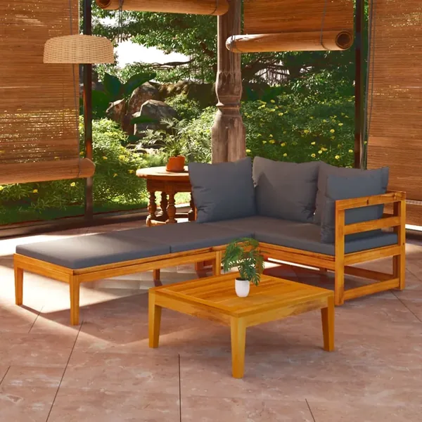 Garden Lounge Set 3 pcs with Cushions Dark Grey Acacia Wood