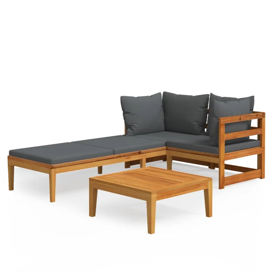 Salon de jardin 3 pcs avec coussins gris foncé Bois d'acacia - 2