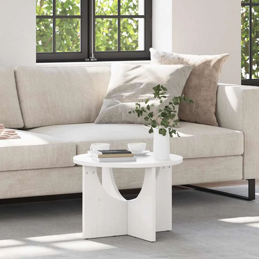 Table basse Blanc 50 x 50 x 35 cm Bois massif en pin
