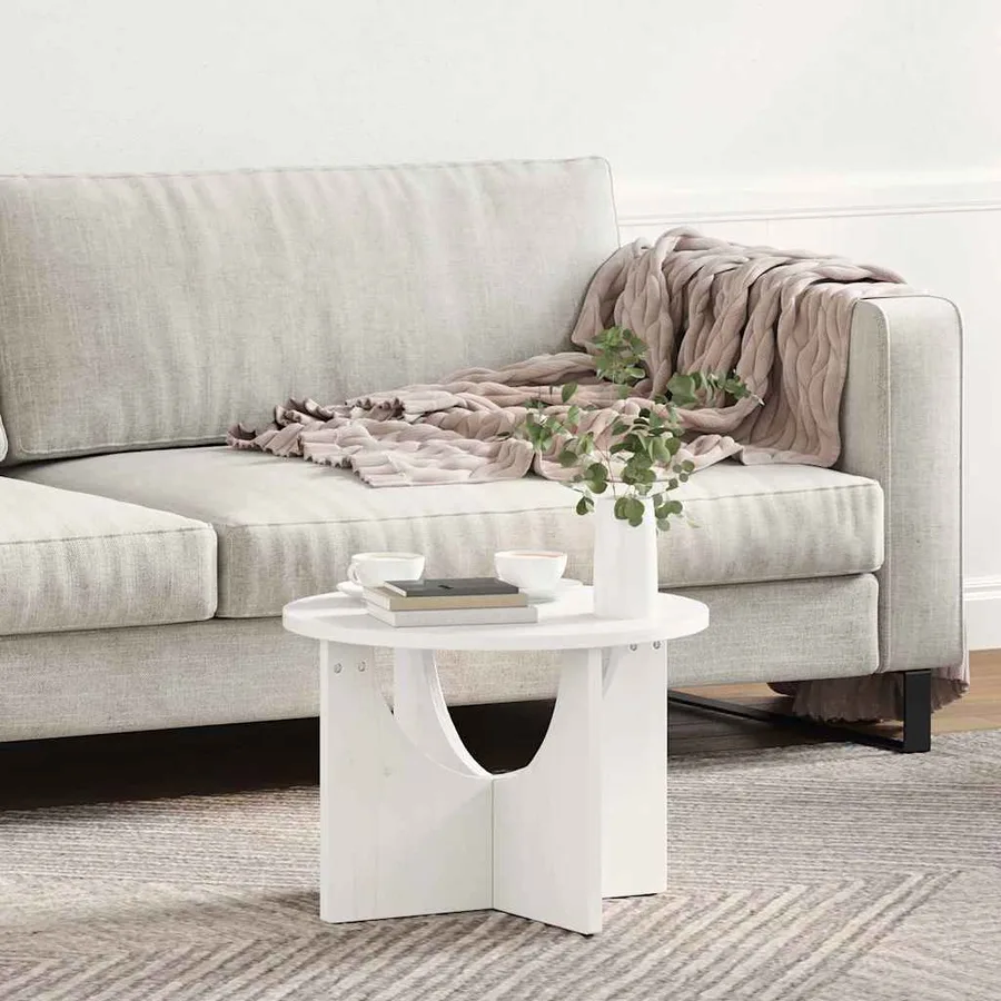 Table basse Blanc 50 x 50 x 35 cm Bois massif en pin - 4