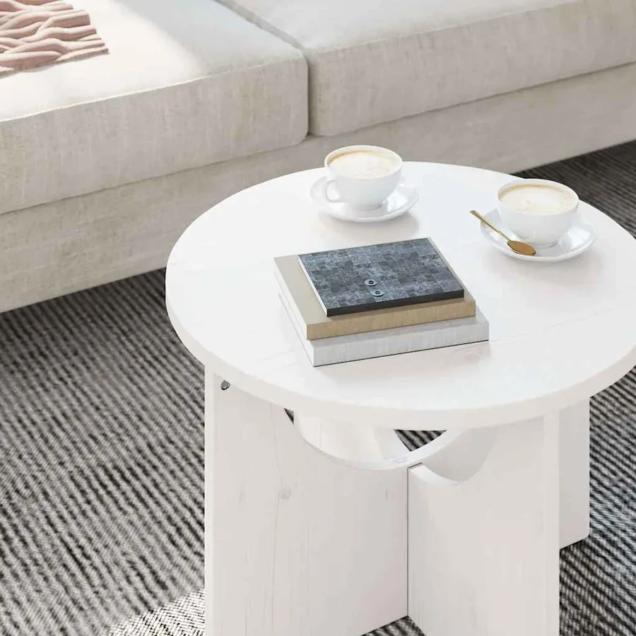 Table basse Blanc 50 x 50 x 35 cm Bois massif en pin - 5
