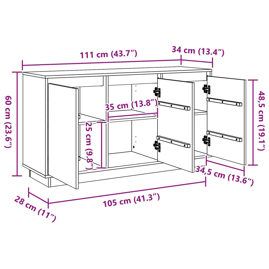 Buffet Chêne brun 111 x 34 x 60 cm Pin massif - 14