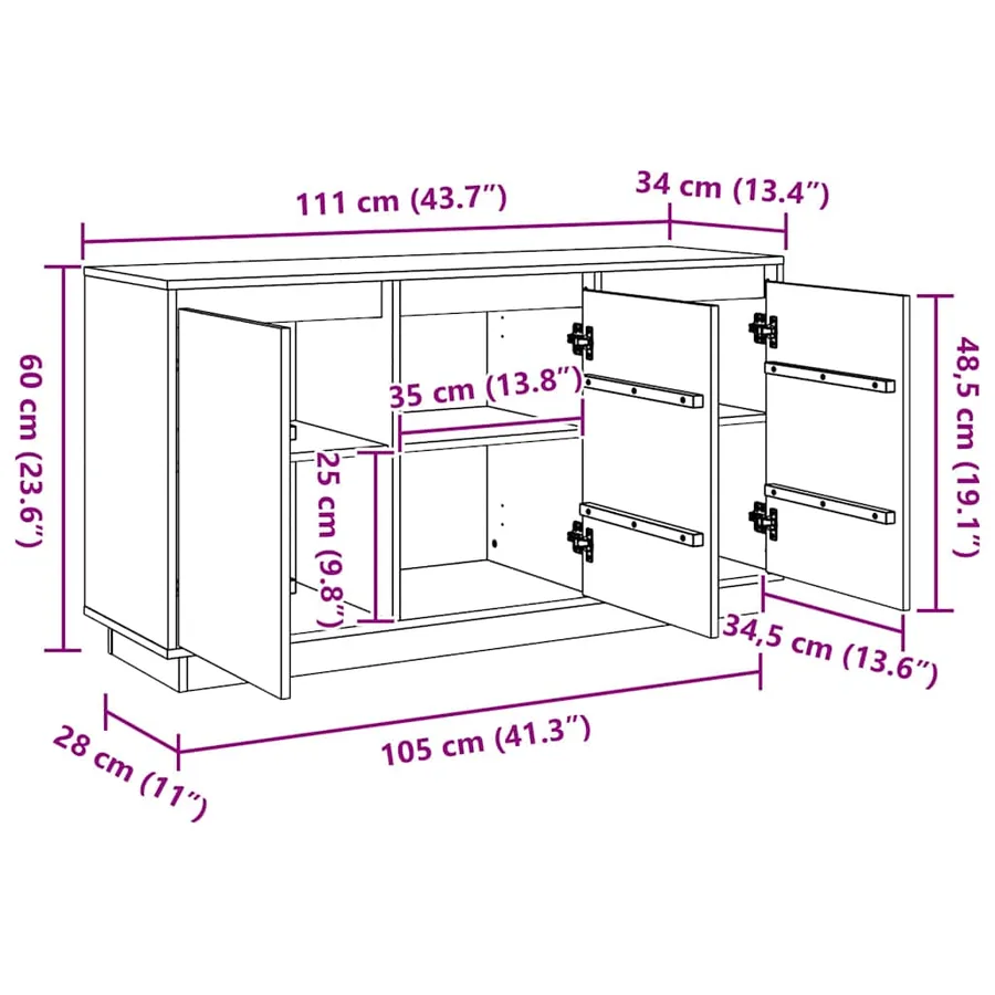 Buffet Chêne brun 111 x 34 x 60 cm Pin massif - 15