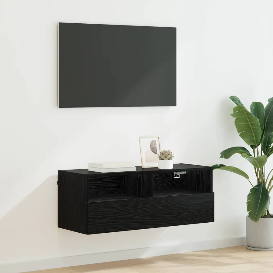 Meuble TV mural Chêne noir 80 x 30 x 30 cm Bois d'ingénierie
