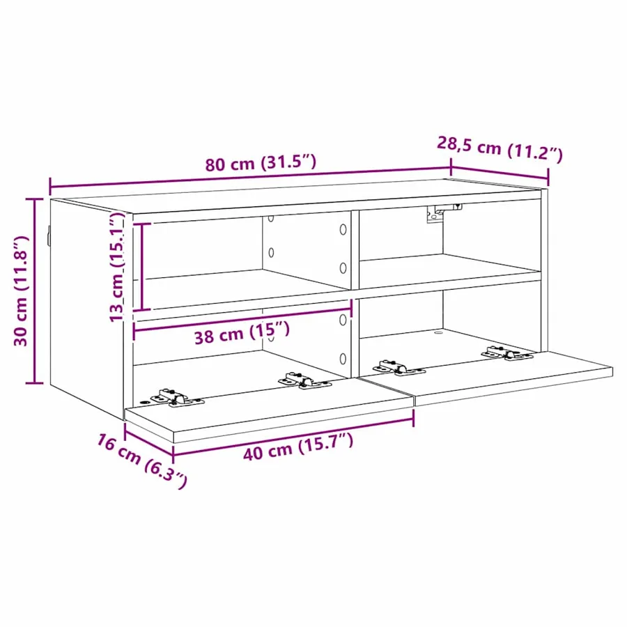Meuble TV mural Chêne noir 80 x 30 x 30 cm Bois d'ingénierie - 14