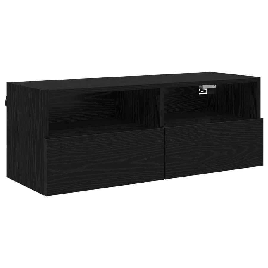 Meuble TV mural Chêne noir 80 x 30 x 30 cm Bois d'ingénierie - 2